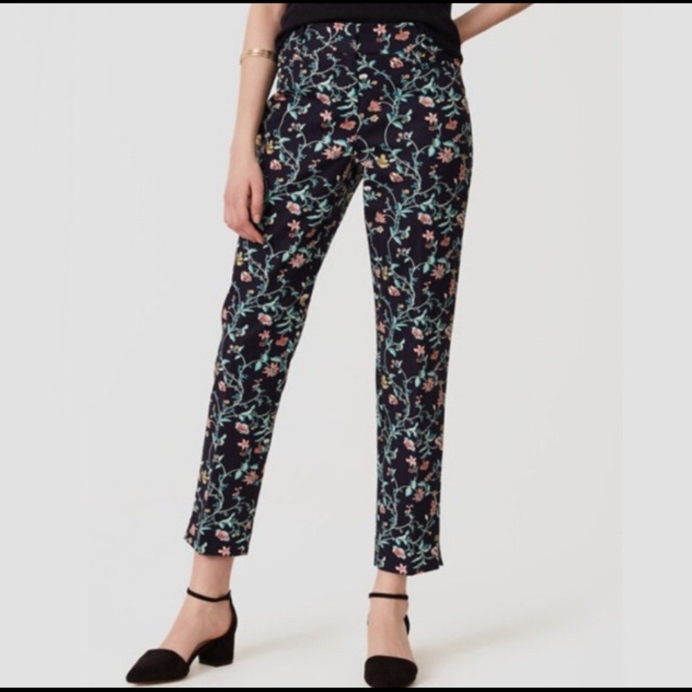Loft Riviera Julie Crop Pants Blue Floral Petite
